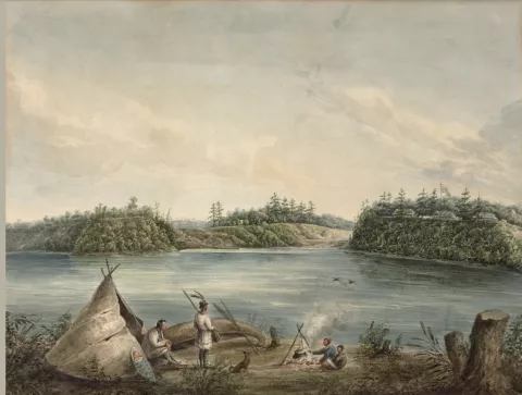 Watercolour of the entrance to the Rideau Canal and Ottawa River by Henry Pooley, 1833.