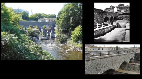 Pooley’s Bridge, the aqueduct, and the tailrace at the Ottawa Water Works Complex.